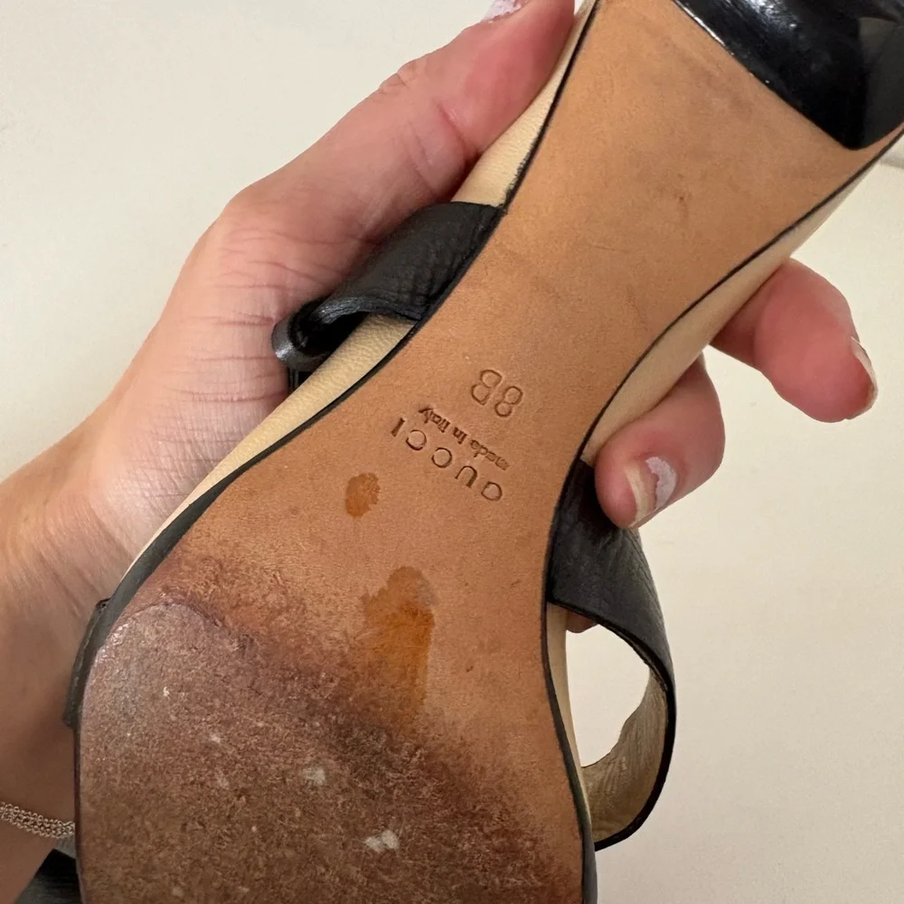 Gucci Black Strappy Kitten Heels with Gold Buckle Detail - Picture 5 of 10